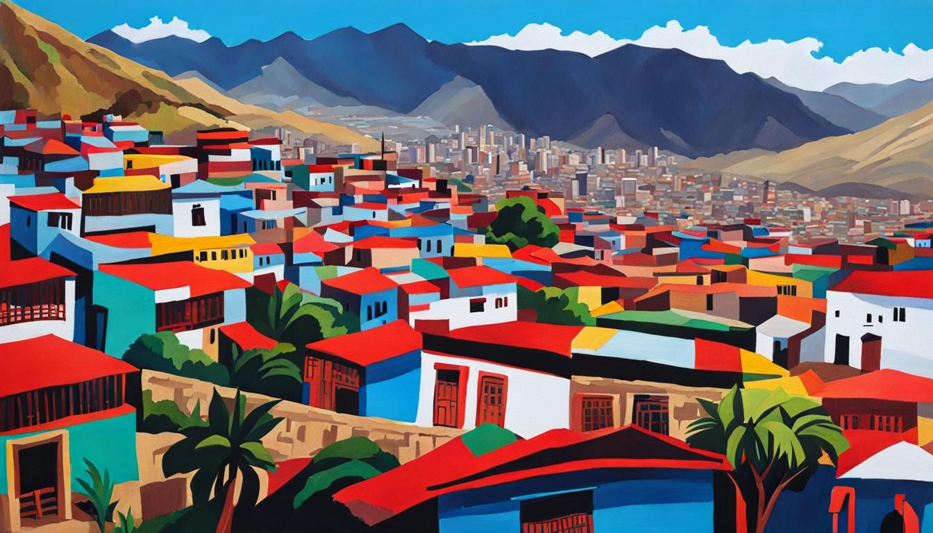 Lima Peru Landscape in Gouache Style