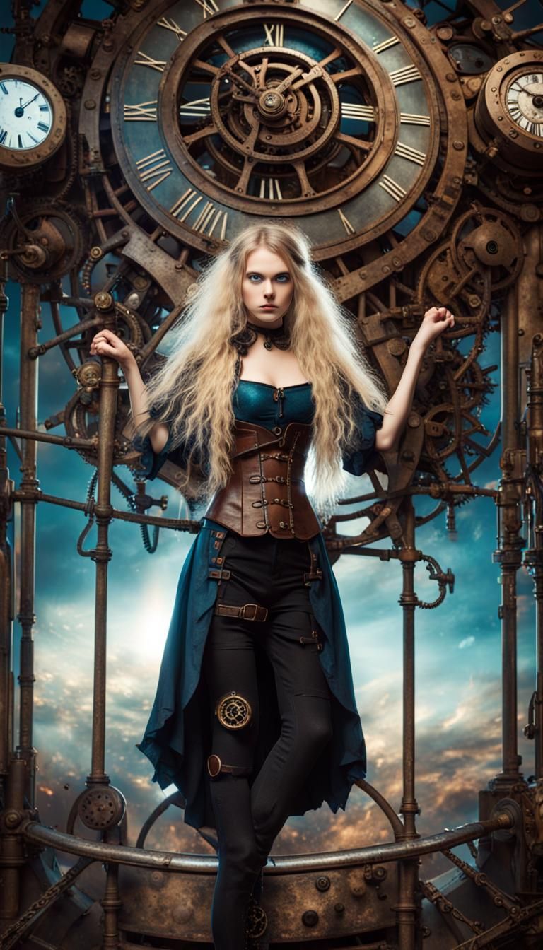 Steampunk Girl on Cosmic Time Machine