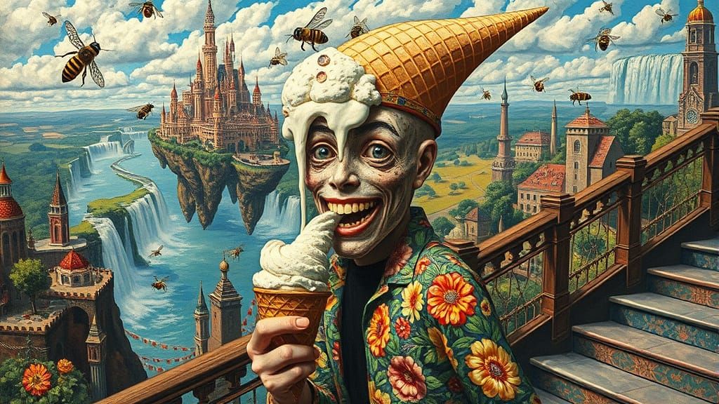 Floating Water City in Sacred Geometry Style