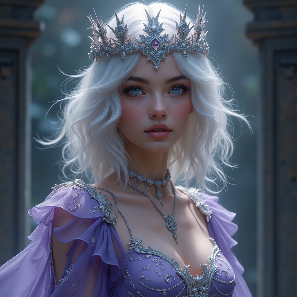 Ethereal Woman in Purple Gown: Fantasy Concept Art