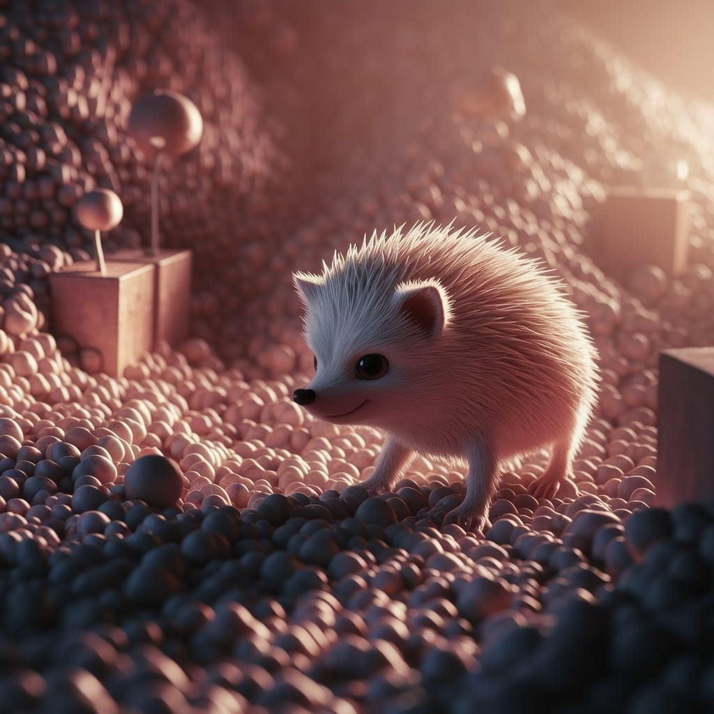 Hedgehog in Fog: 3D Cinematic Art Deco