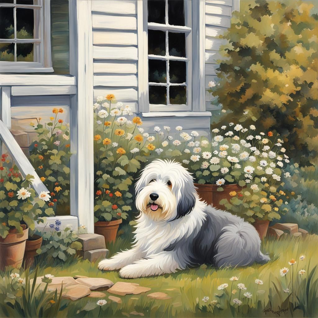 Loyal Sheepdog Waits with Ghostly Owner on Porch