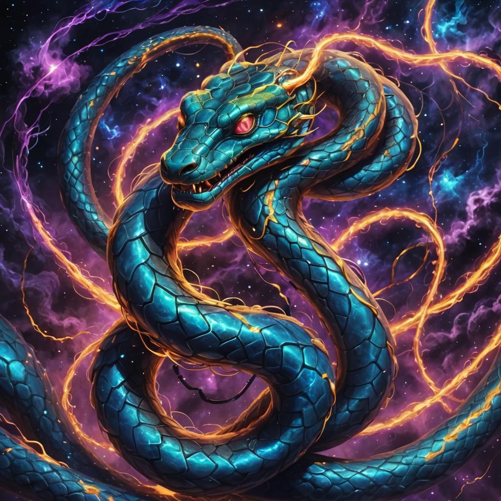 Electric Serpent in Cosmic Nebula: Digital Art