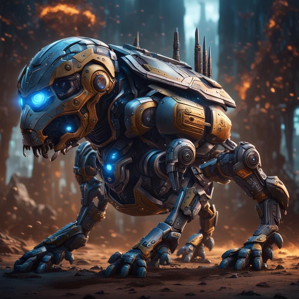 Detailed Matte Painting of a Cyborg Pet