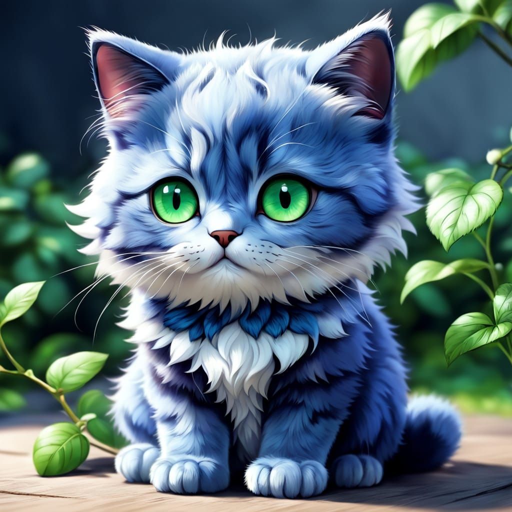 Cute Blueberry Chibi Cat in Hyperdetailed Cinematic Style