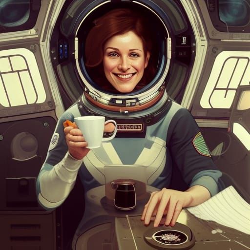 Astronaut Enjoying Espresso in Space Station, Digital Art