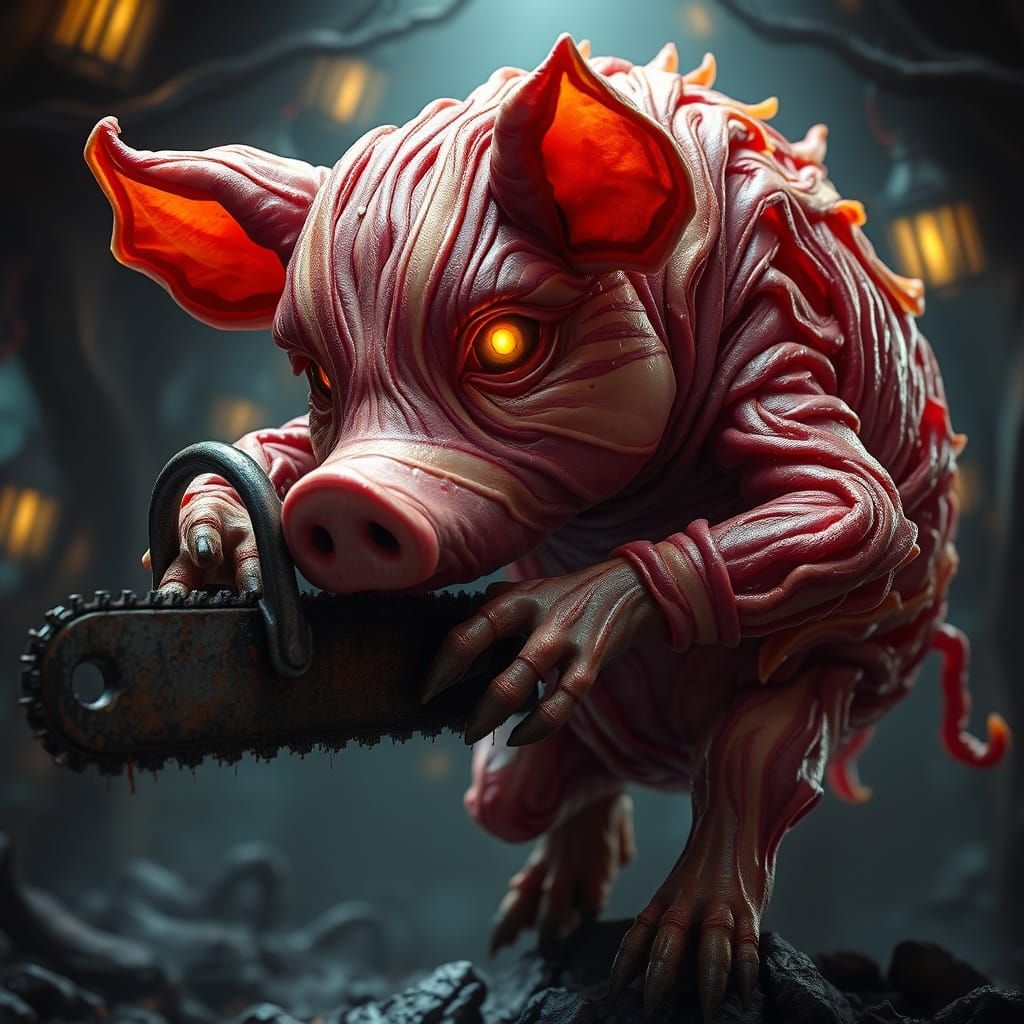 Grotesque Bacon Pig Concept Art in Dark Fantasy Realm