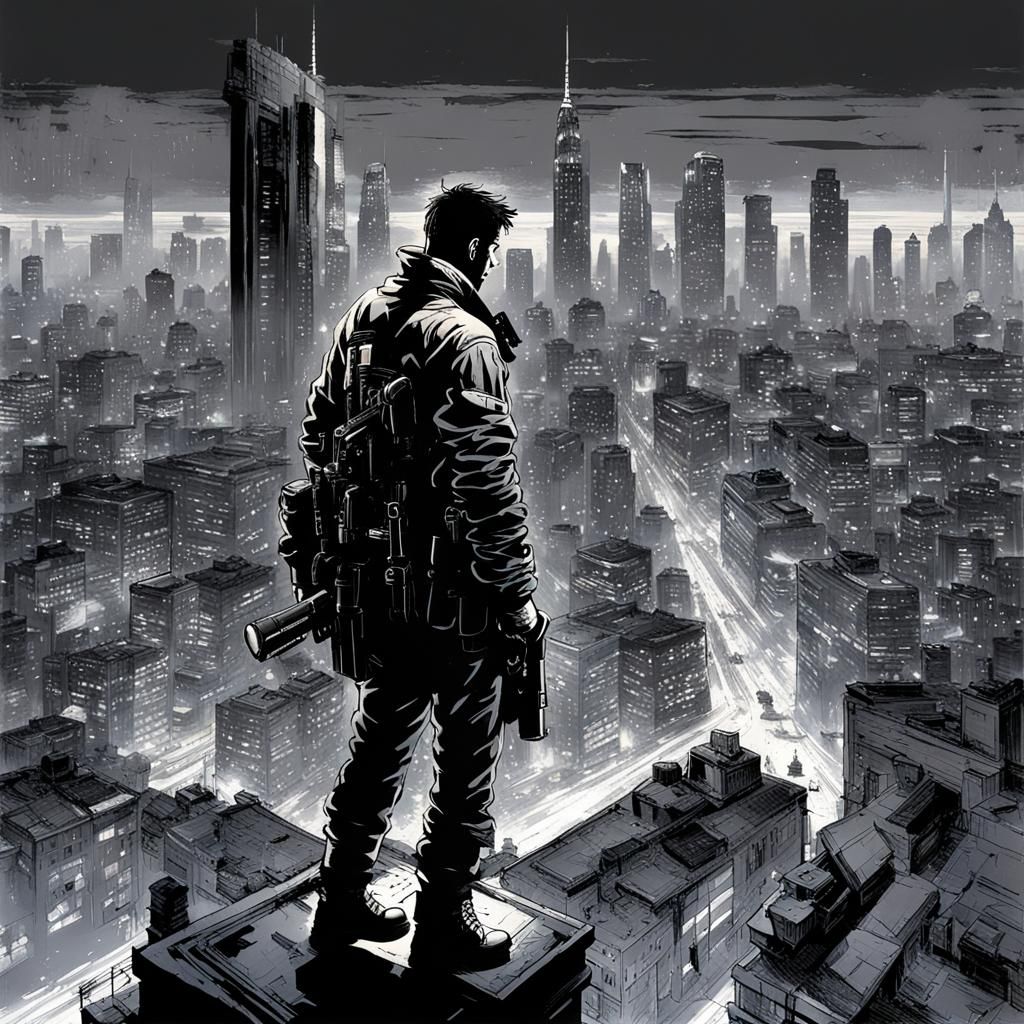 Blade Runner Cyberpunk Art Frank Miller Style
