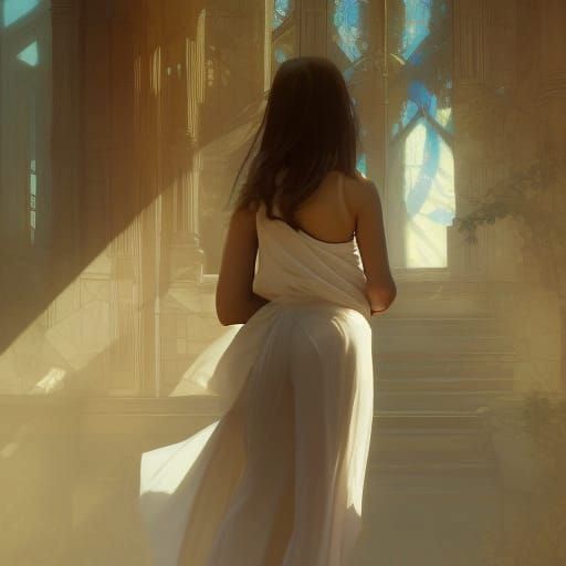 Woman in Flowing White Maxi Dress