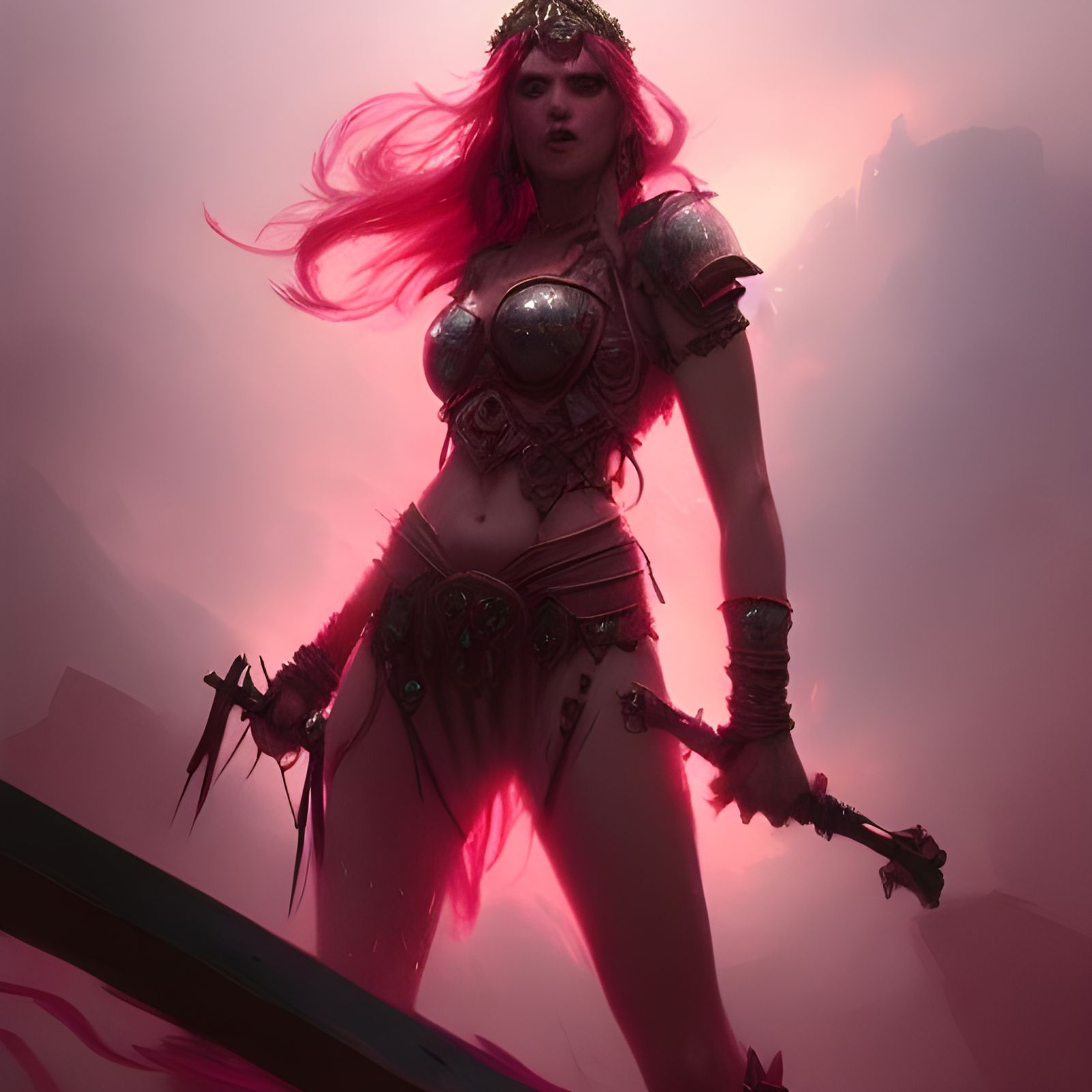 Pink Goddess of War: Dark Fantasy Art