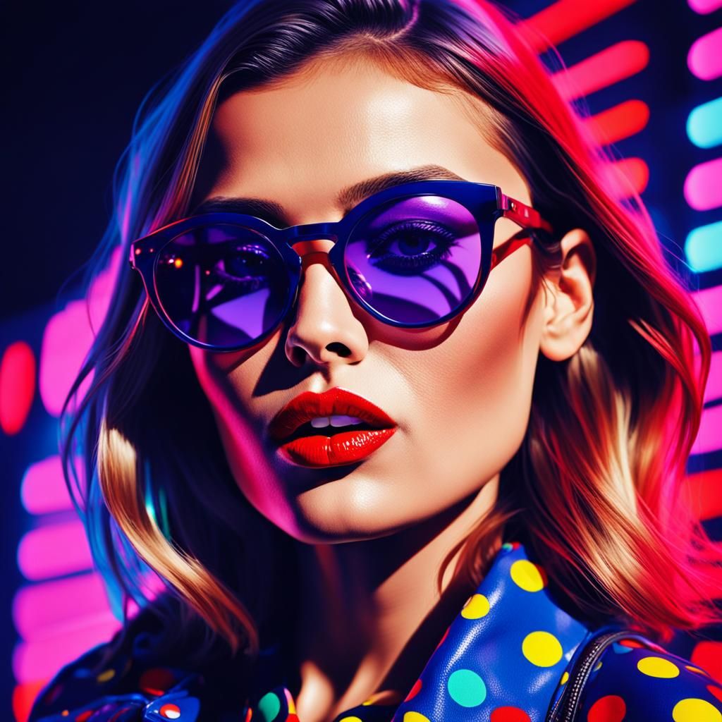 Pop Art Portrait with Sunglasses in Bold Colors
