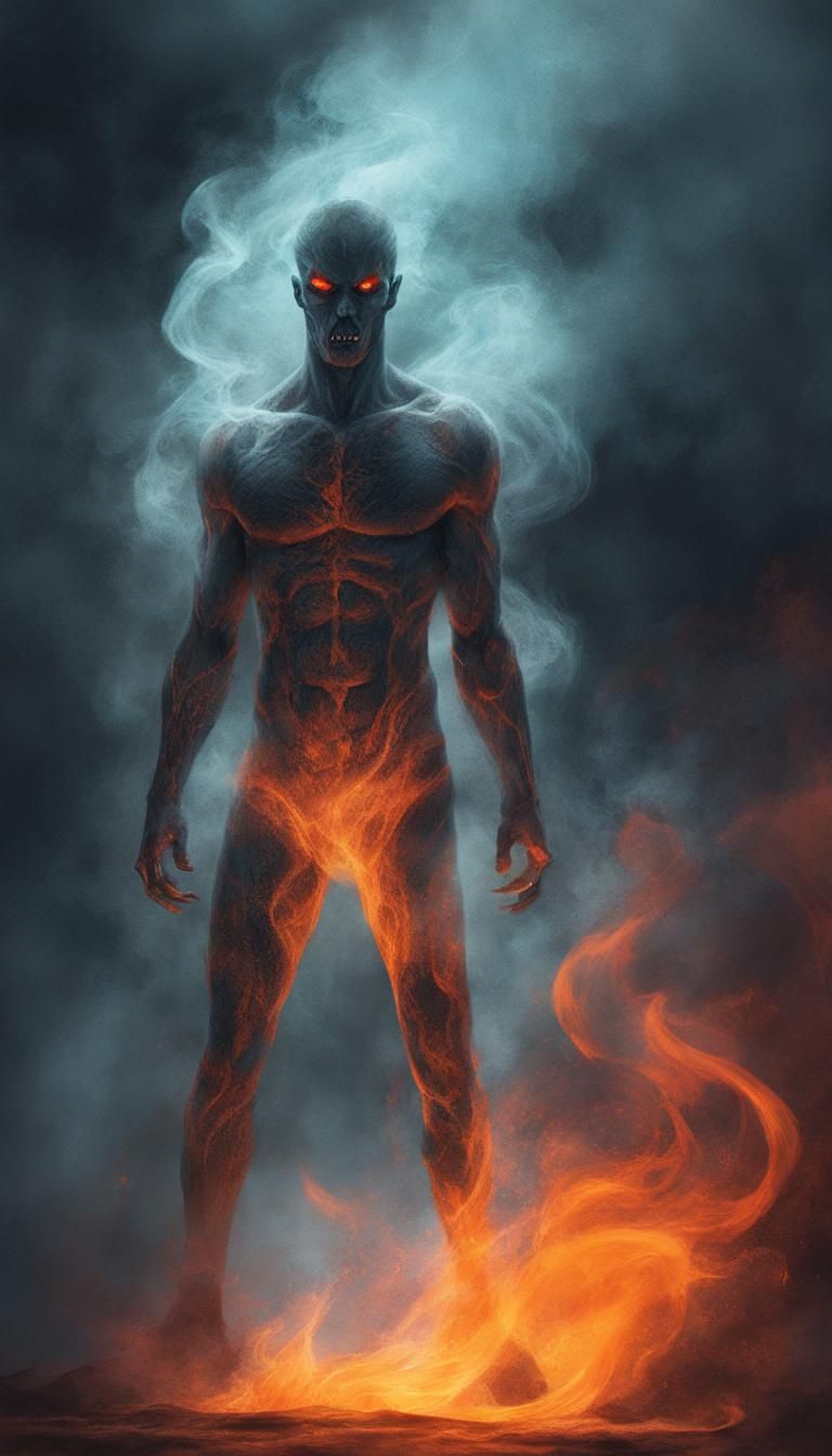 Eerie Flame-Headed Figure in Dark Fantasy Style
