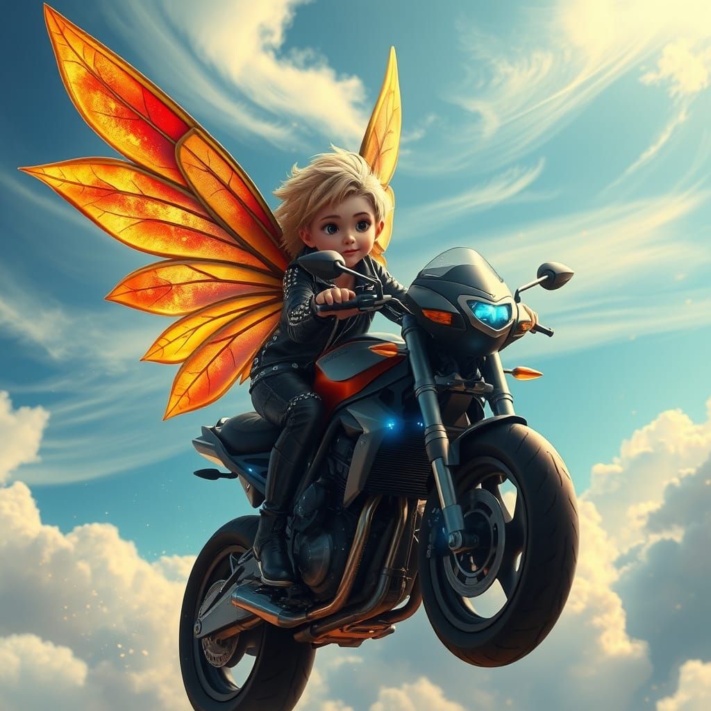 Fairy Biker in Retro-Futuristic Style