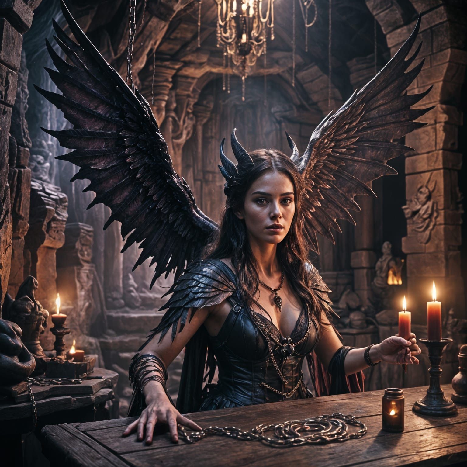 Demonic Sorceress in Dungeon, Cinematic Film Still