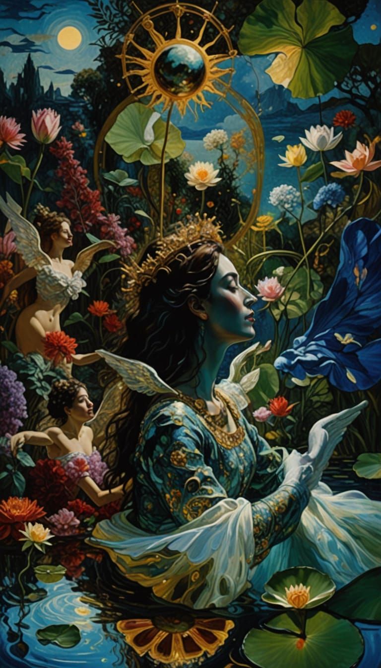 Surreal Impressionist Goddess Unfolds with Sun-Kissed Wings
