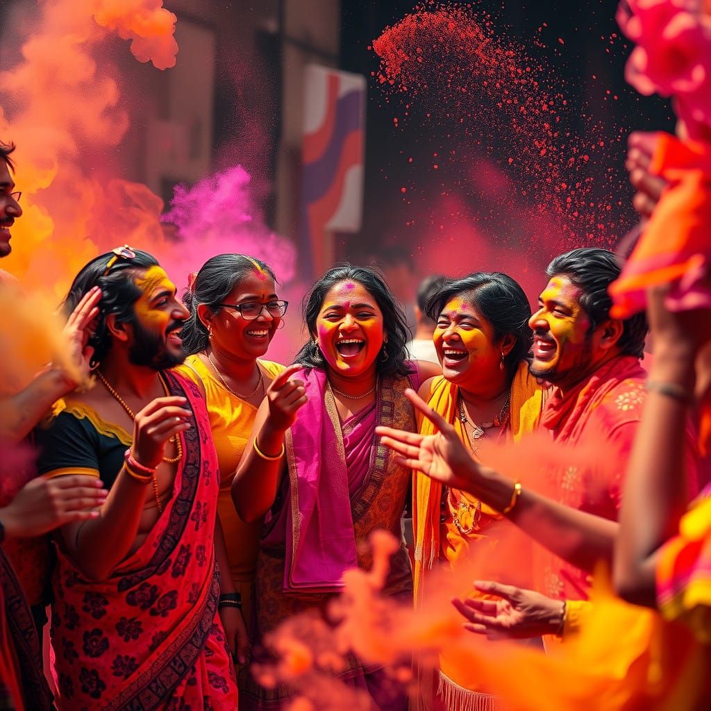 Vibrant Holi Festival Celebration in Colourful Chaos
