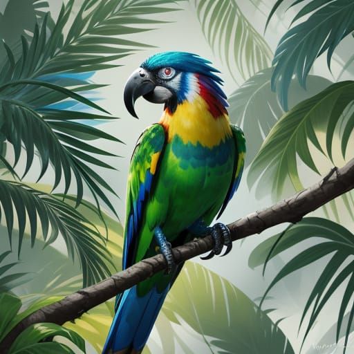 Vibrant Guacamaya Bird in Lush Jungle Concept Art