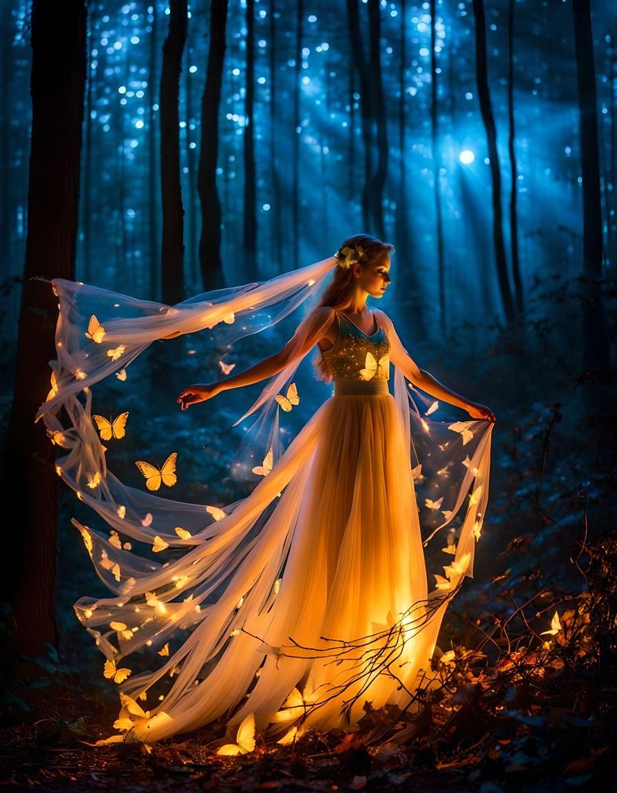 Ethereal Fairy Dance in Bioluminescent Forest