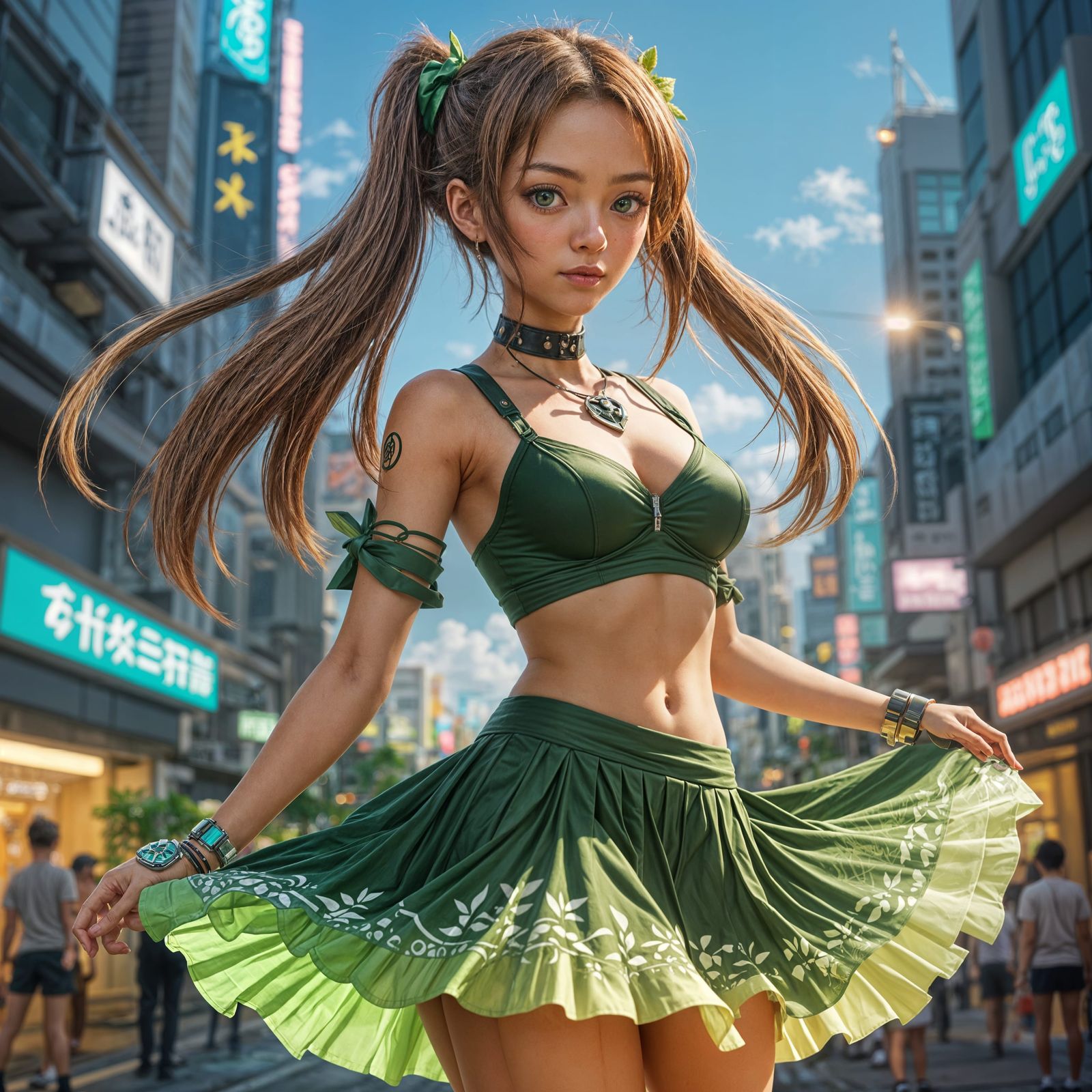 Cyberpunk Goddess in Vibrant Kawaii Style