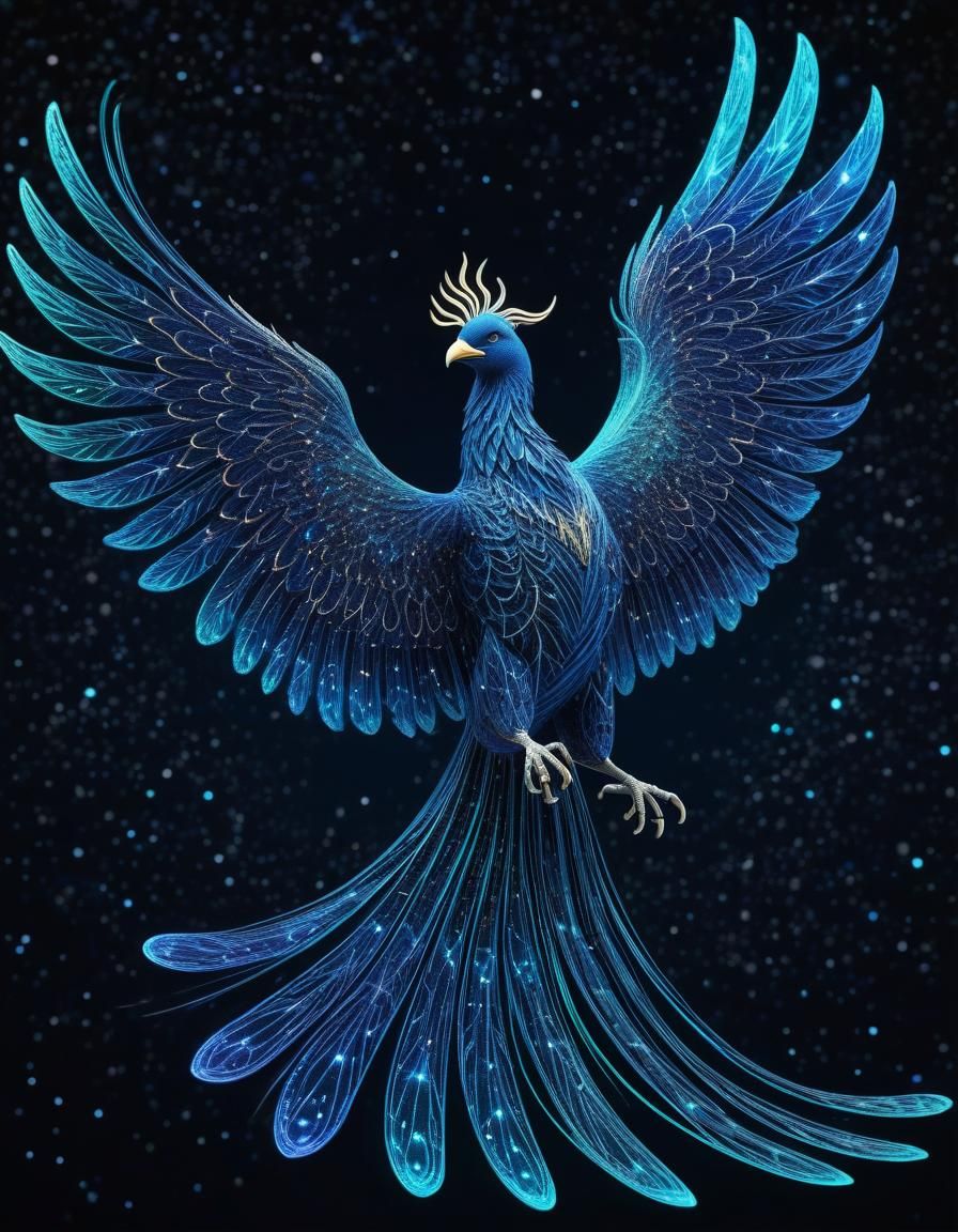Celestial Phoenix Soaring Through Starry Night Sky