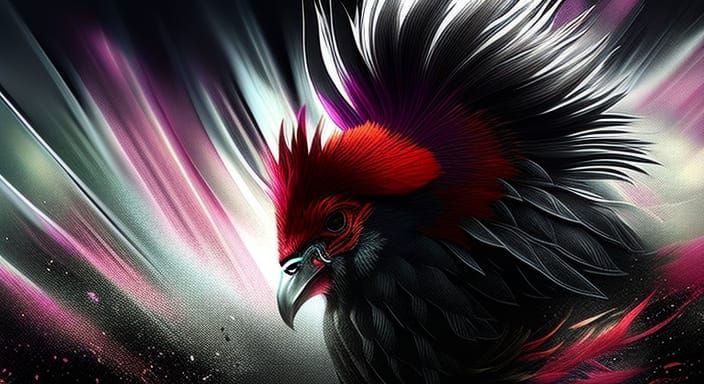 Glitchcore Rooster with Ink Splatters in 8K