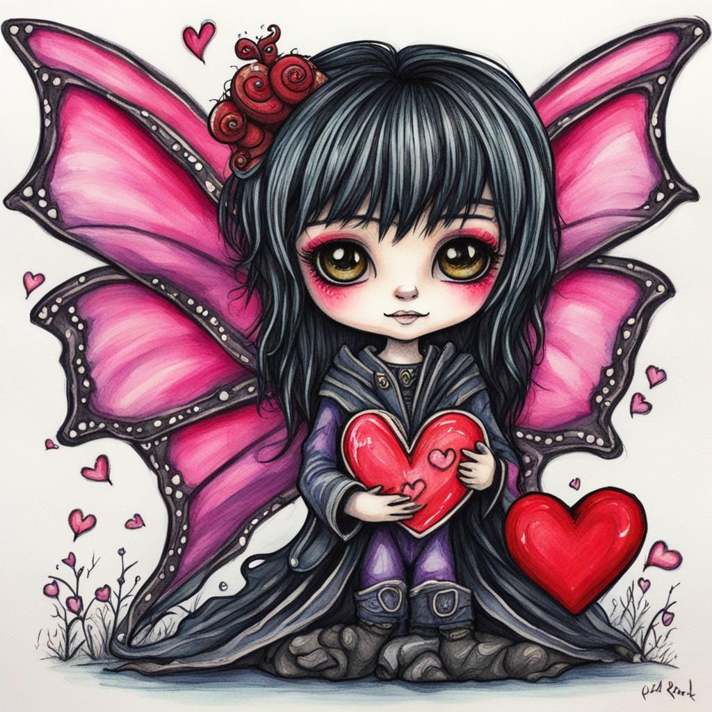 Cute Fairy and Dragon Valentine's Drawing