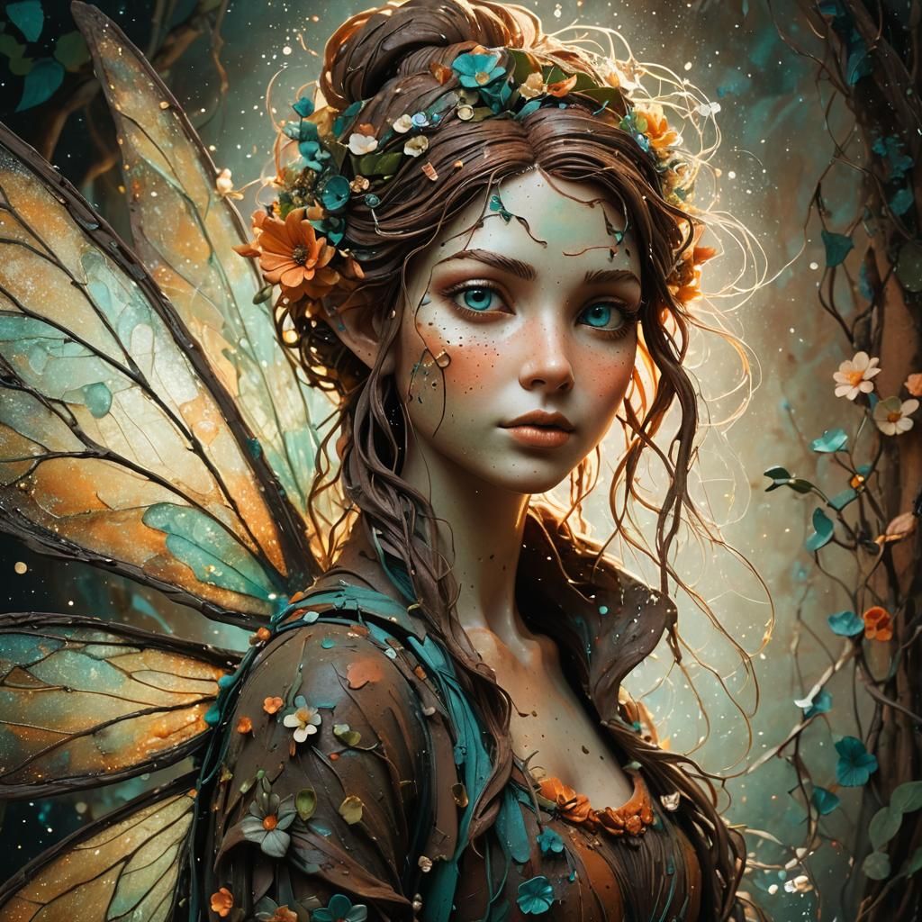 Intricate Plasticine Sculpture: Fairy Girl with Flowers