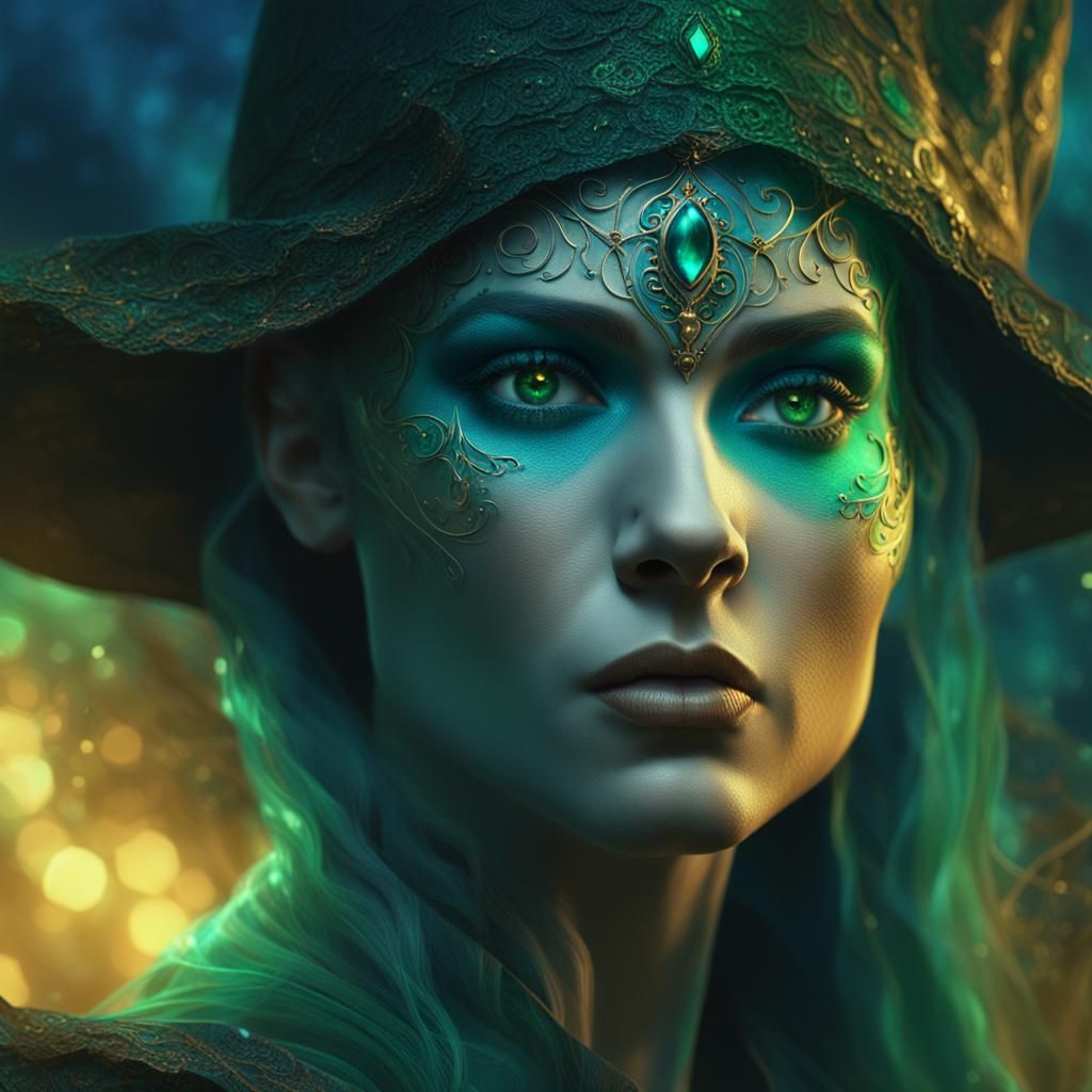 Enchanting Sorceress with Intense Gaze: Fantasy Art