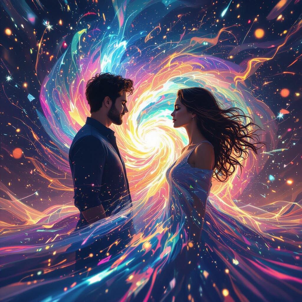 NFT Art: Figures Emerge from Colorful Vortex