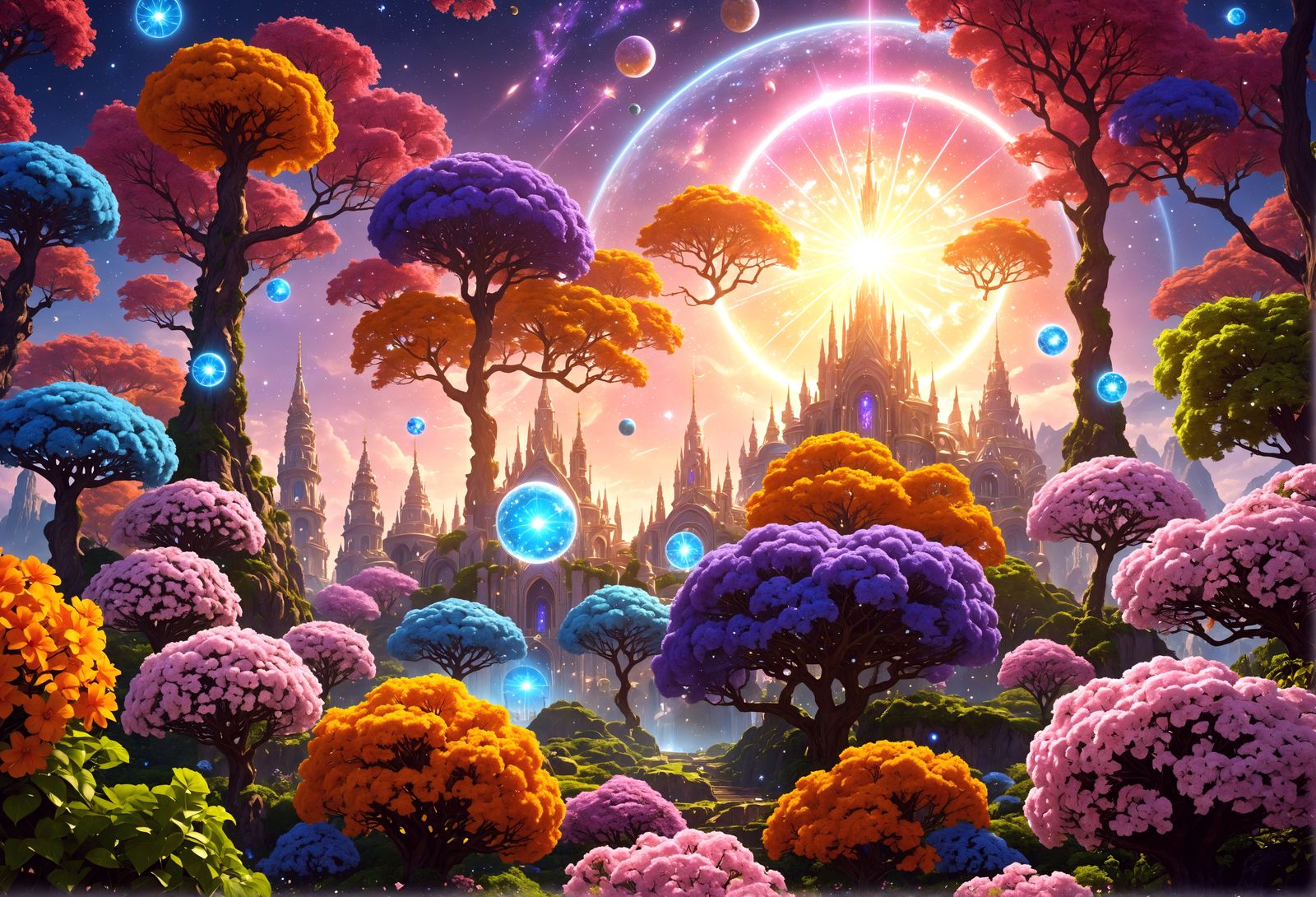 Divine Palace with Trees of Life and Magic