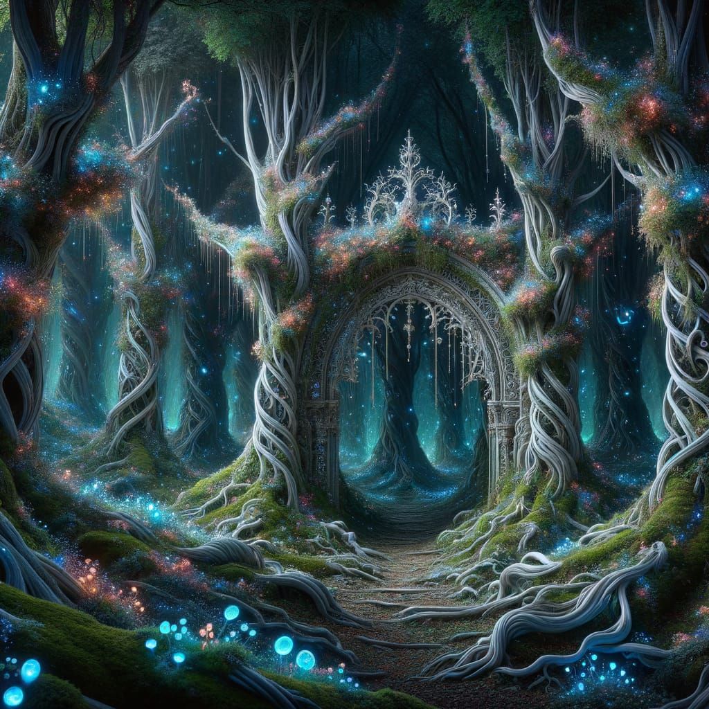 Enchanted Elven Forest Archway at Night