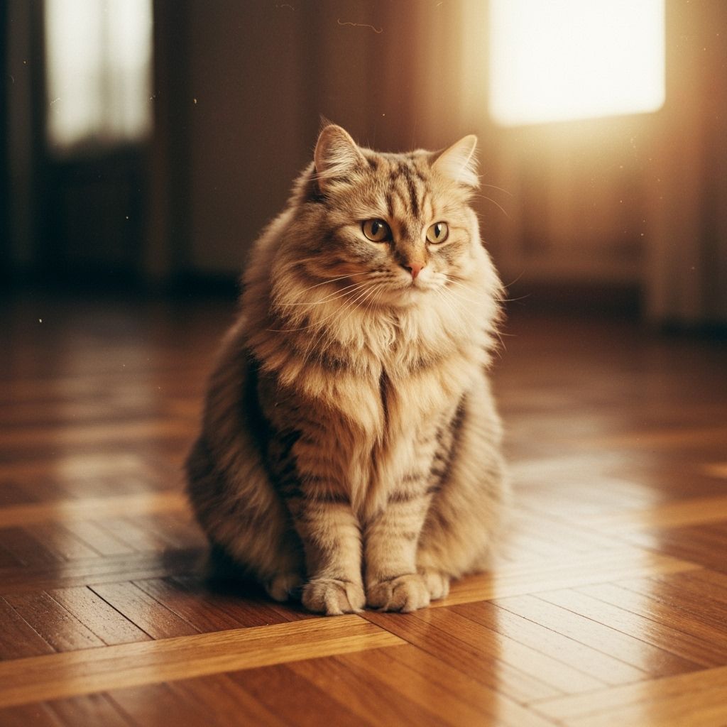 Fluffy Cat on Parquet Floor in Vintage Luxury Style