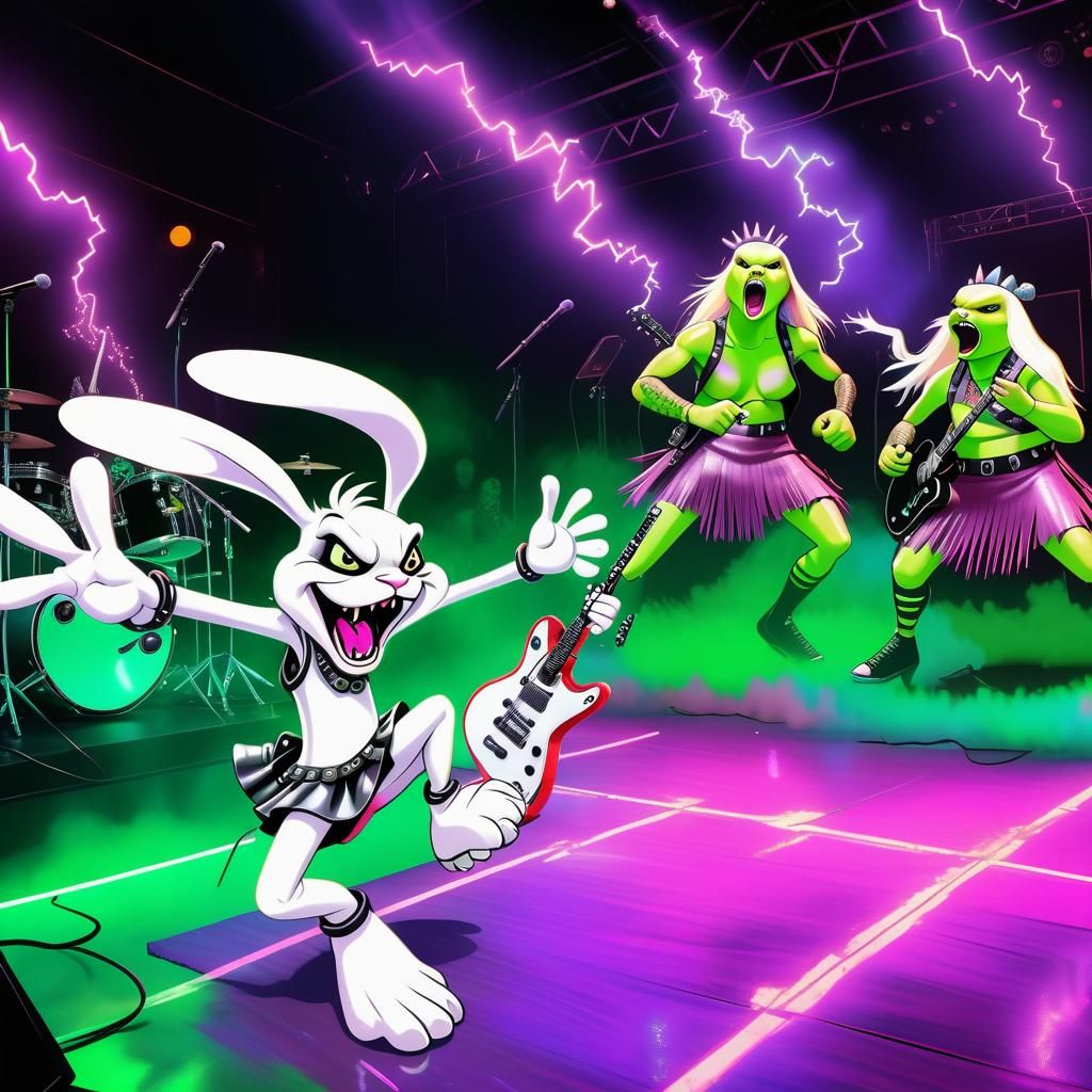 Heavy Metal Rabbit Rocks Stage in Neon Glitz
