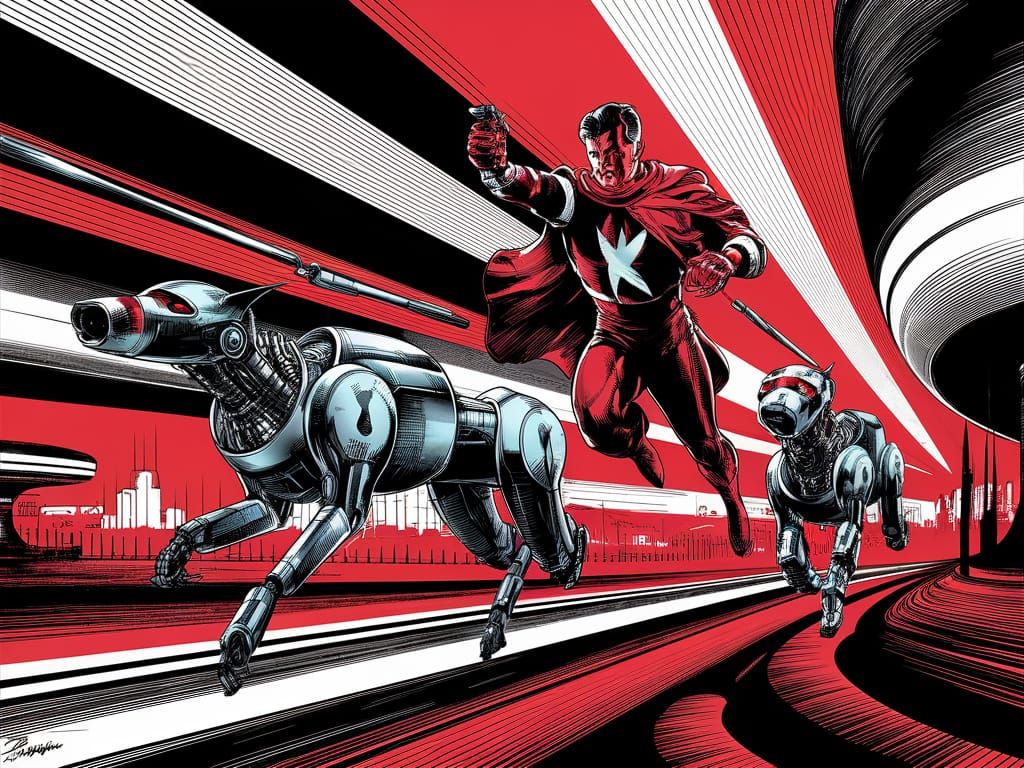 Dashing Retro-Futuristic Hero Fights Crime with Robot Dogs i...