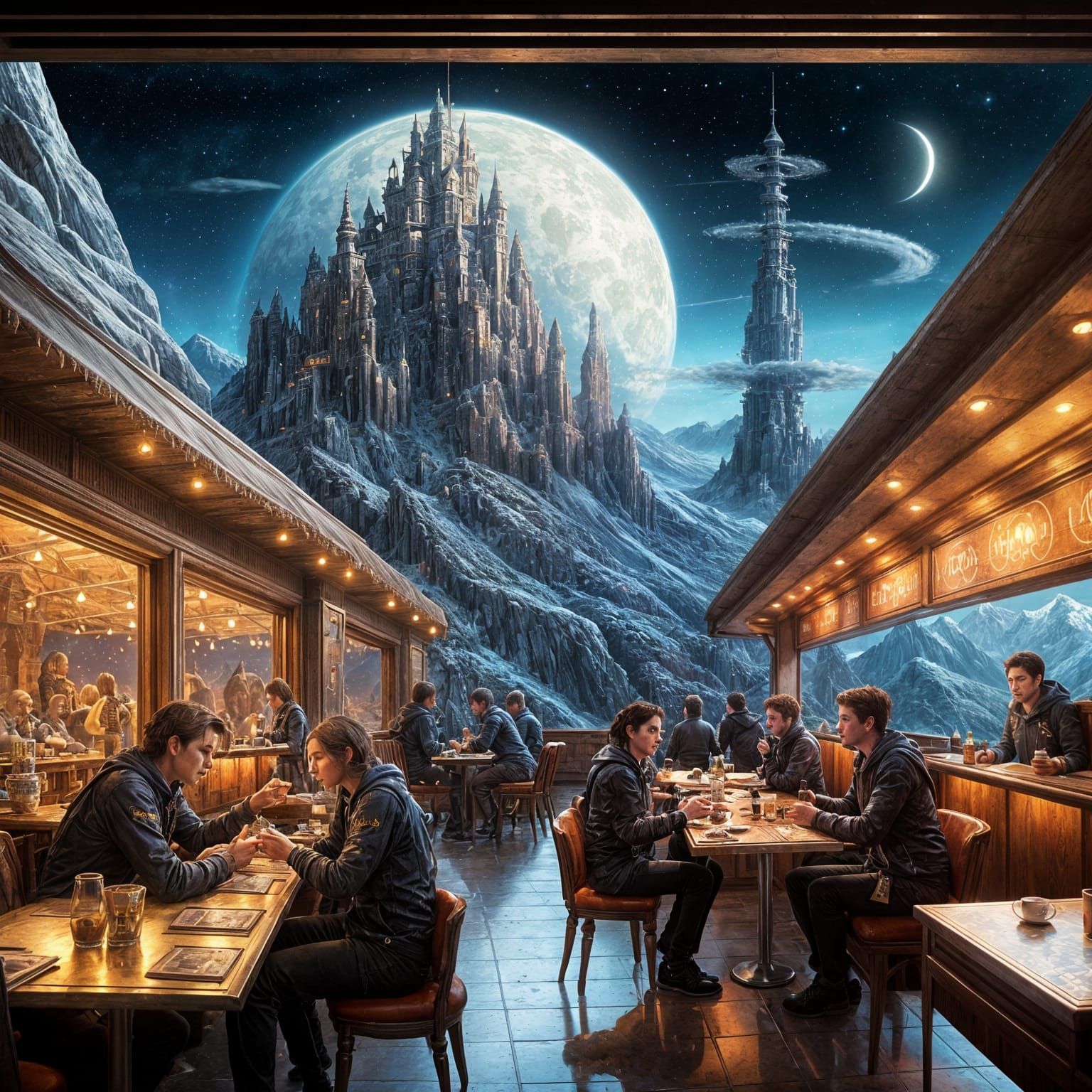 Celestial Cafe Amidst a Majestic Mountain Peak