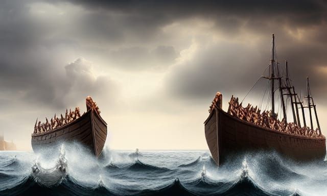 Epic Roman Trireme Sea Battle: Matte Painting