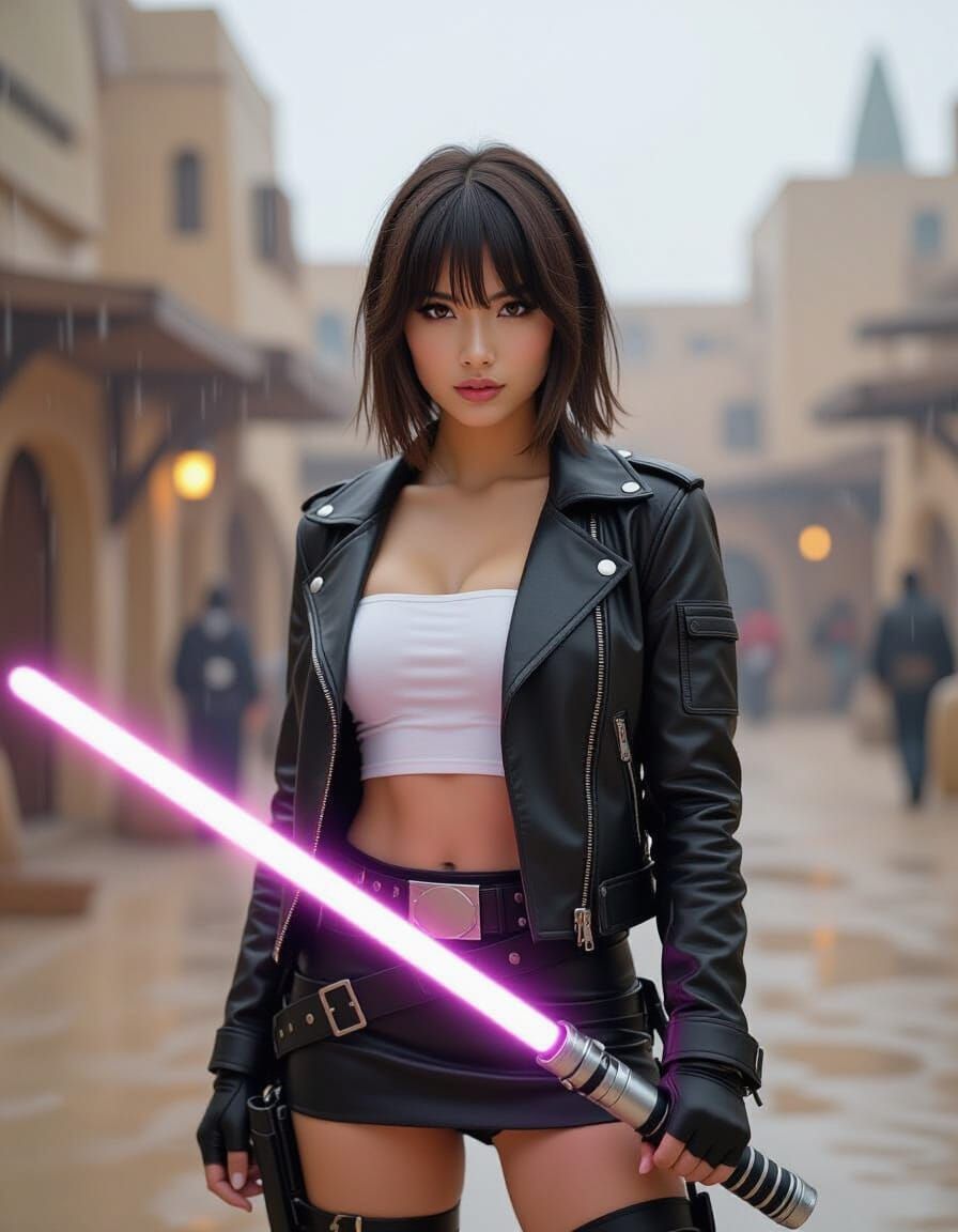 Woman with Lightsaber on Tatooine