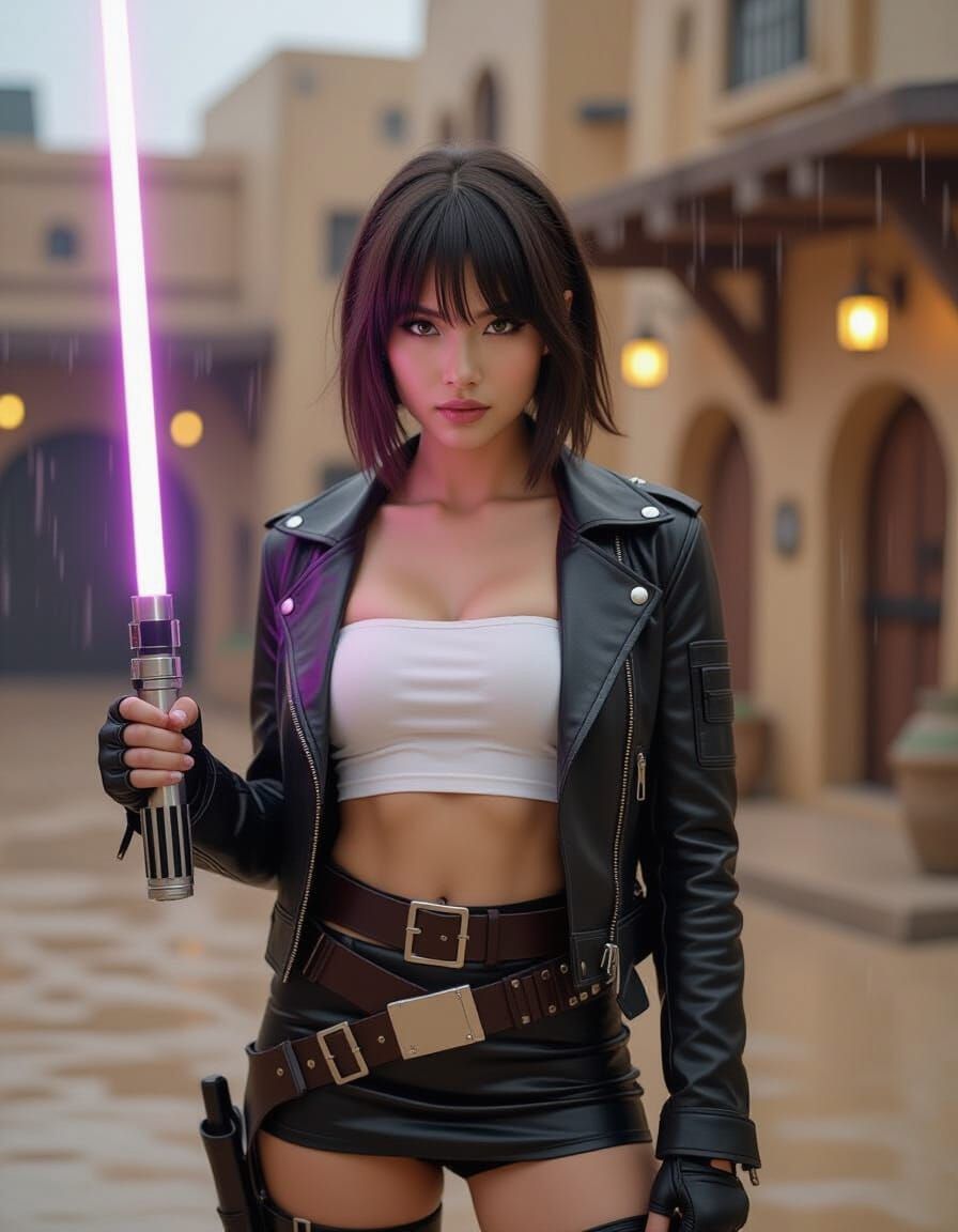 Young Woman with Lightsaber on Tatooine