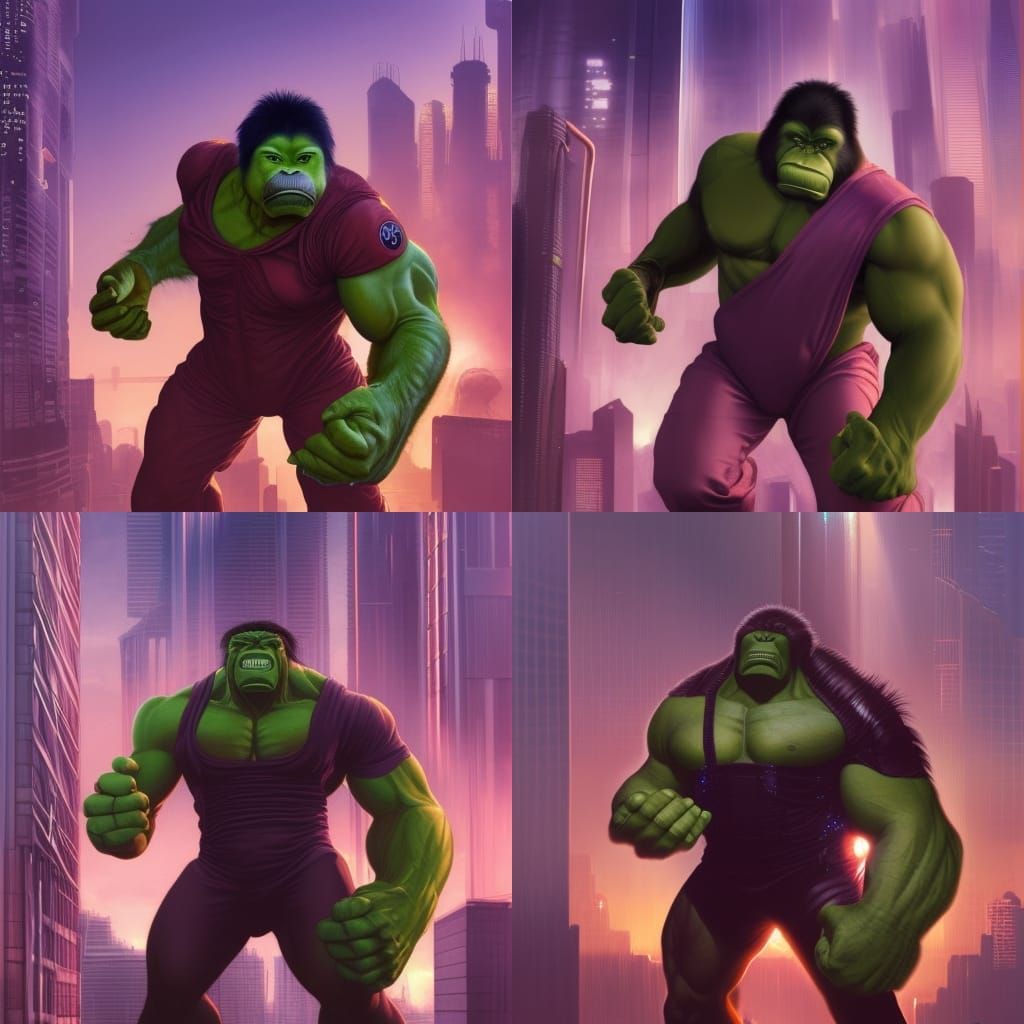 Cyberpunk Hulk Orangutan Roaring in Cityscape