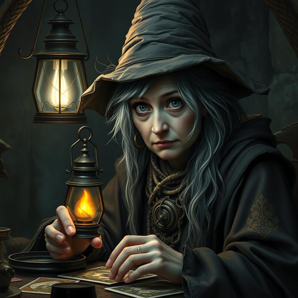 Hobbit Wizard Draws Tarot Cards in Dark Chamber