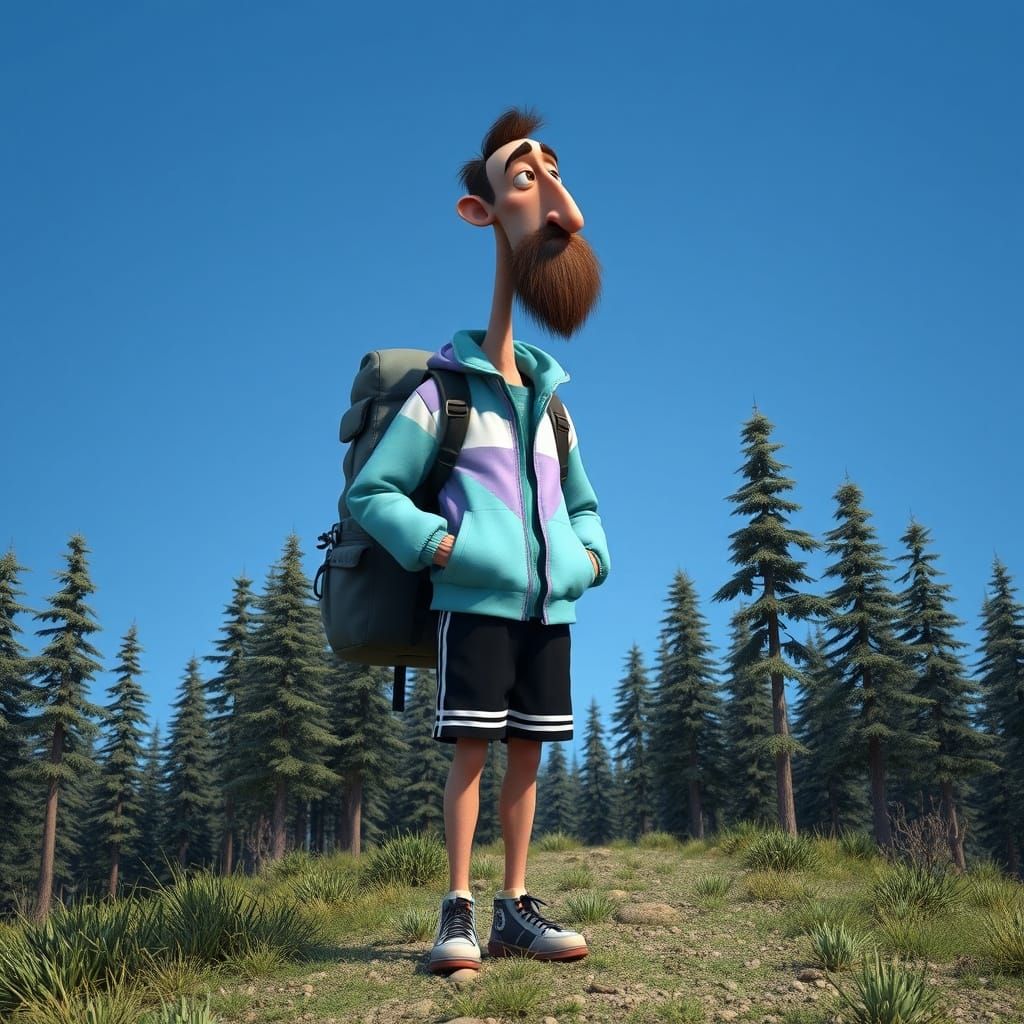 Hiker on Forest Trail in Stop-Motion Animation Style