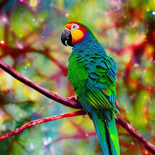 Vivid Wildlife Parrot Painting with Water Splash