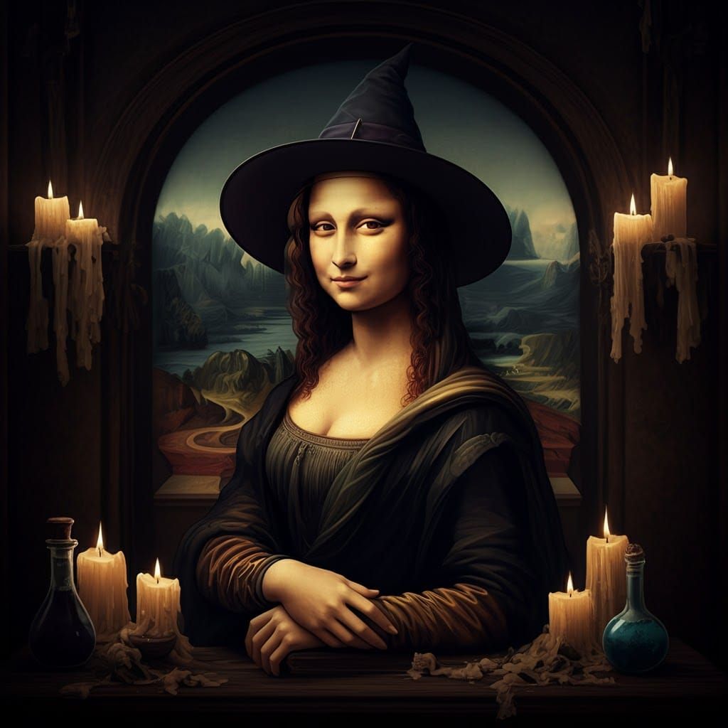 Mona Lisa Reimagined as a Whimsical Witch