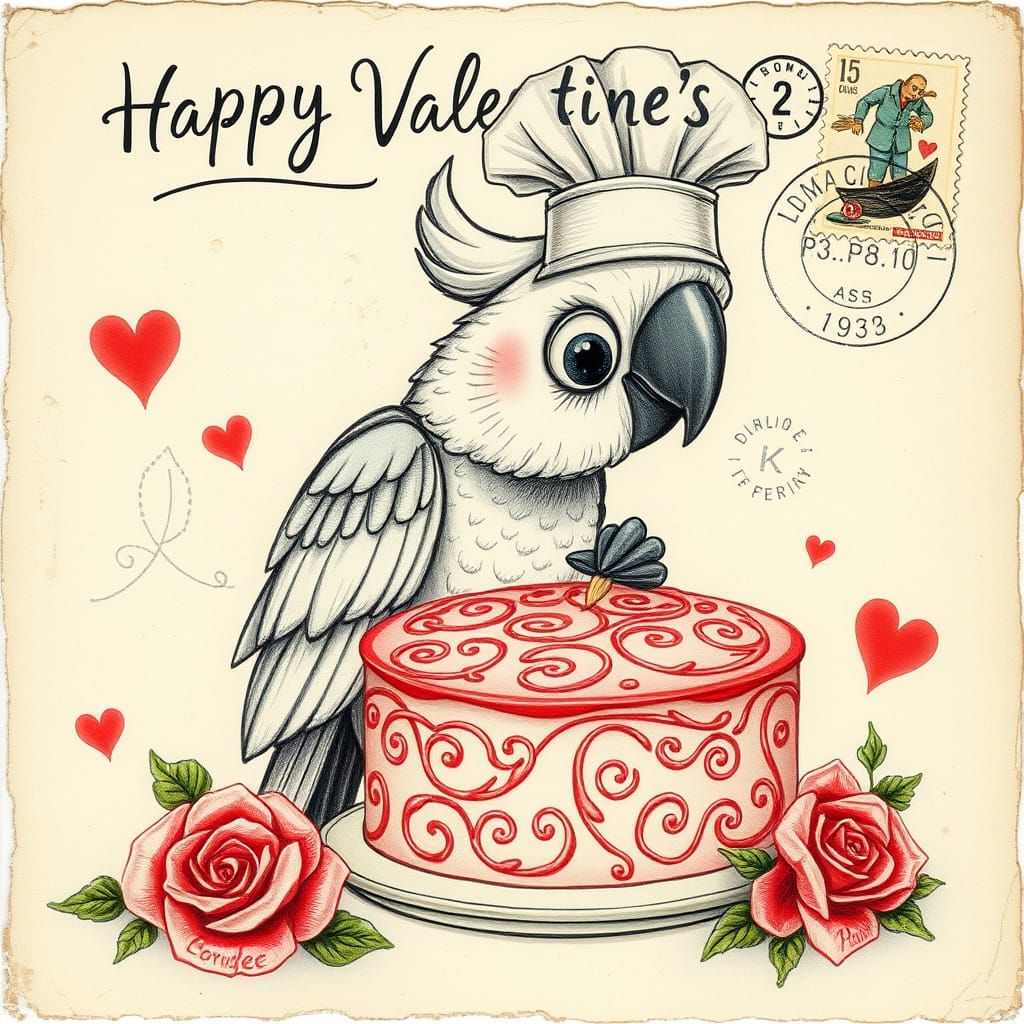 Vintage Valentine's Day Cockatoo Cake Decorator
