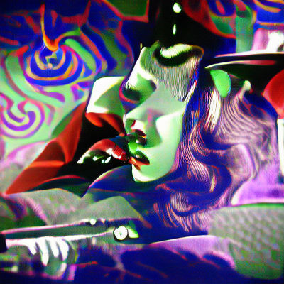 Film Noir Female Vampire in Psychedelic Style