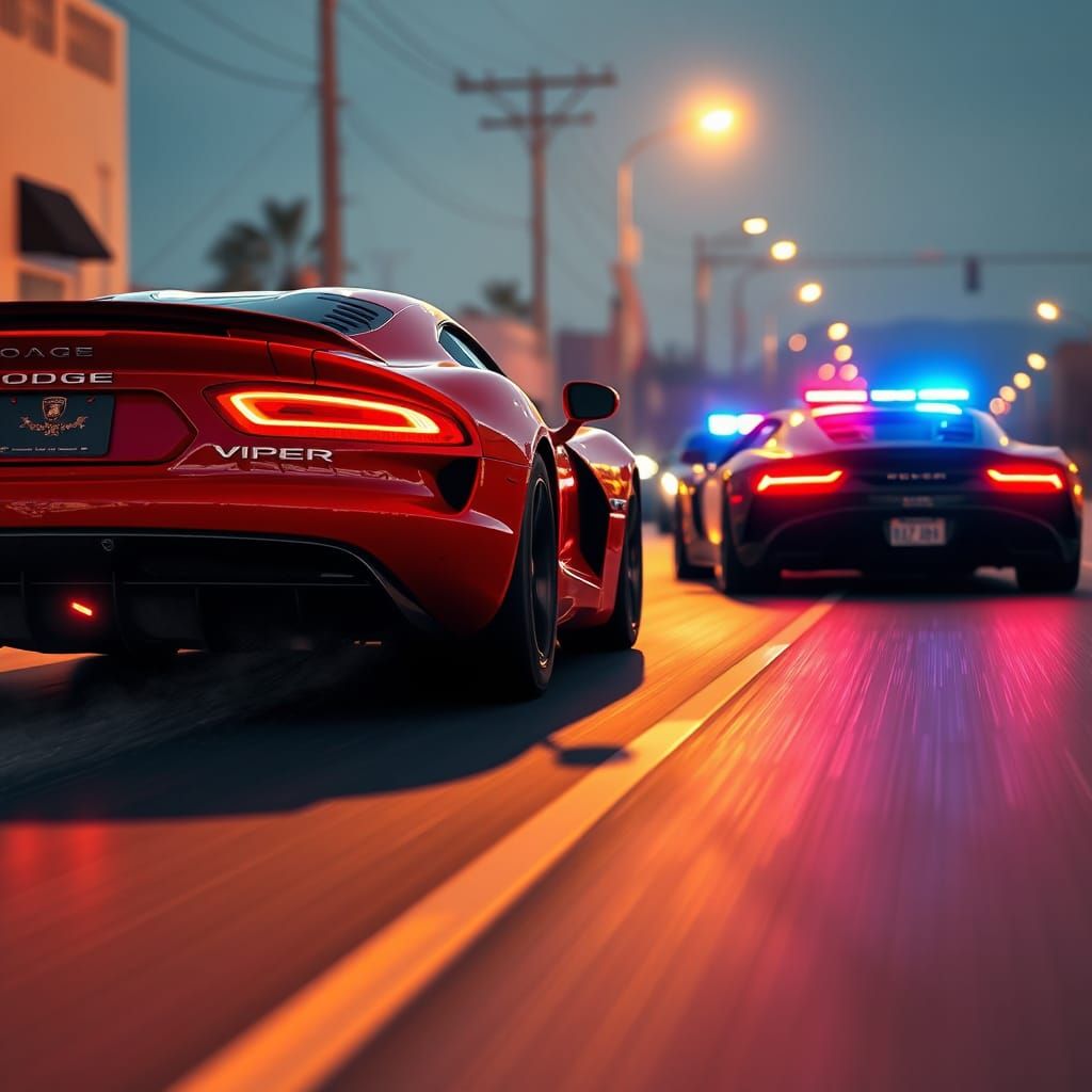 Red Viper vs Lamborghini Street Race at Night