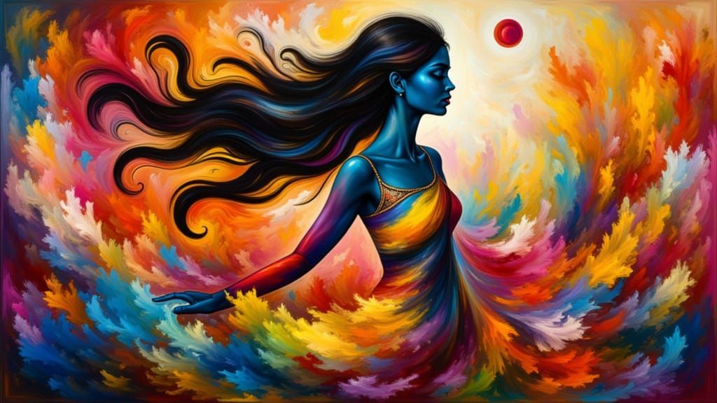 Vibrant Indian Woman in Abstract Motion