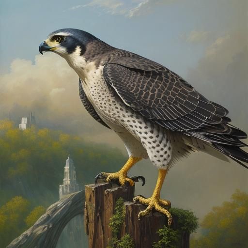 Peregrine Falcon in Neo-Impressionist Expressionist Oil Pain...