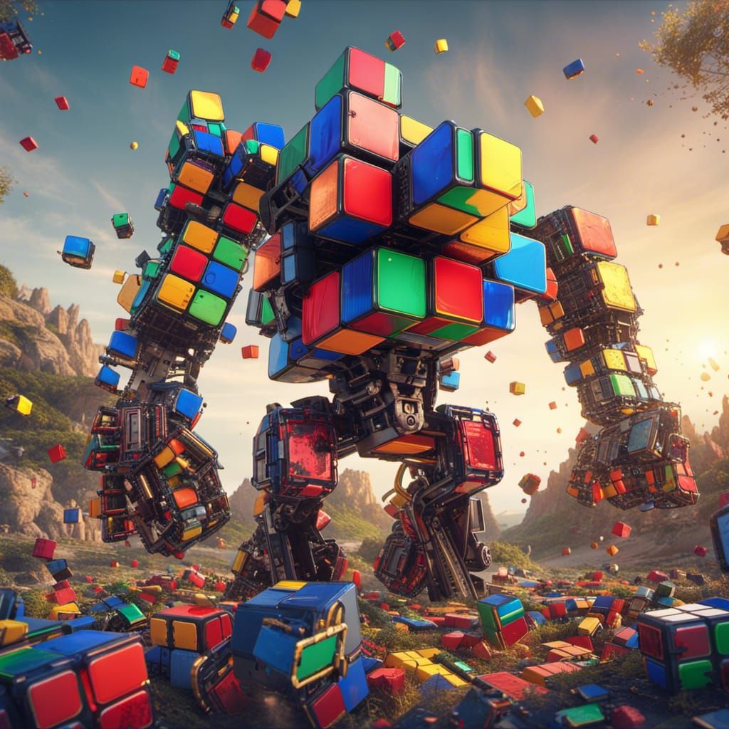 Robotic Rubik's Cube Factory: Detailed Matte Painting