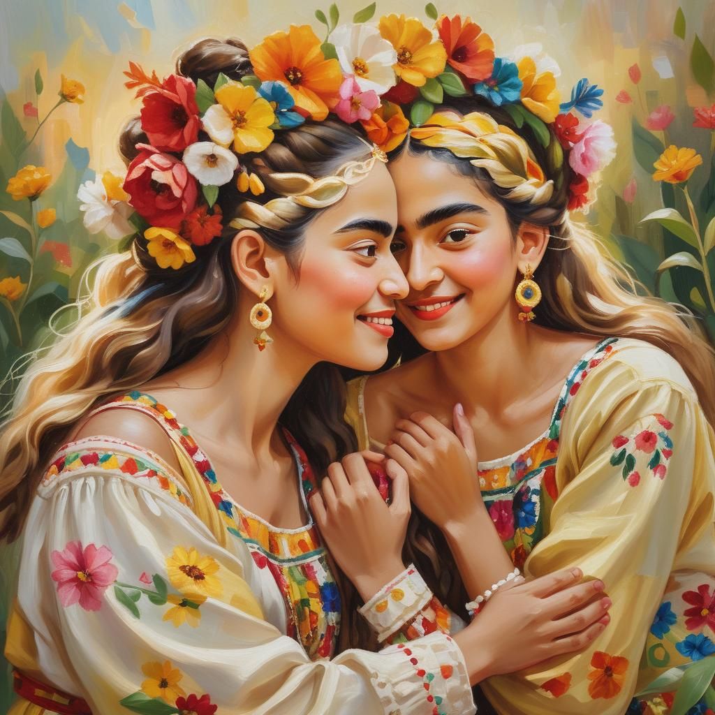 Latin American Girls Portrait in Oil Painting Style
